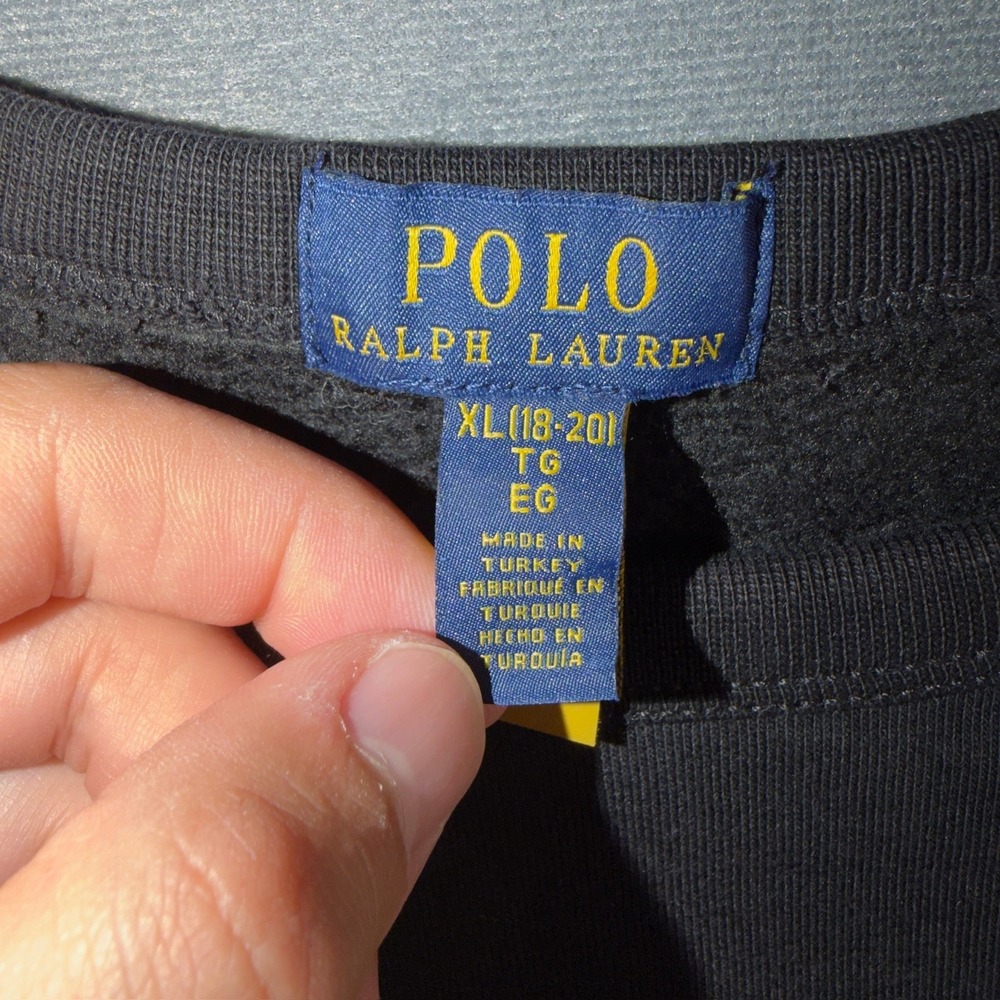 Polo Ralph Lauren Kids XL 18-20 Black Yellow Logo Fleece Crewneck Sweatshirt - Picture 3 of 8